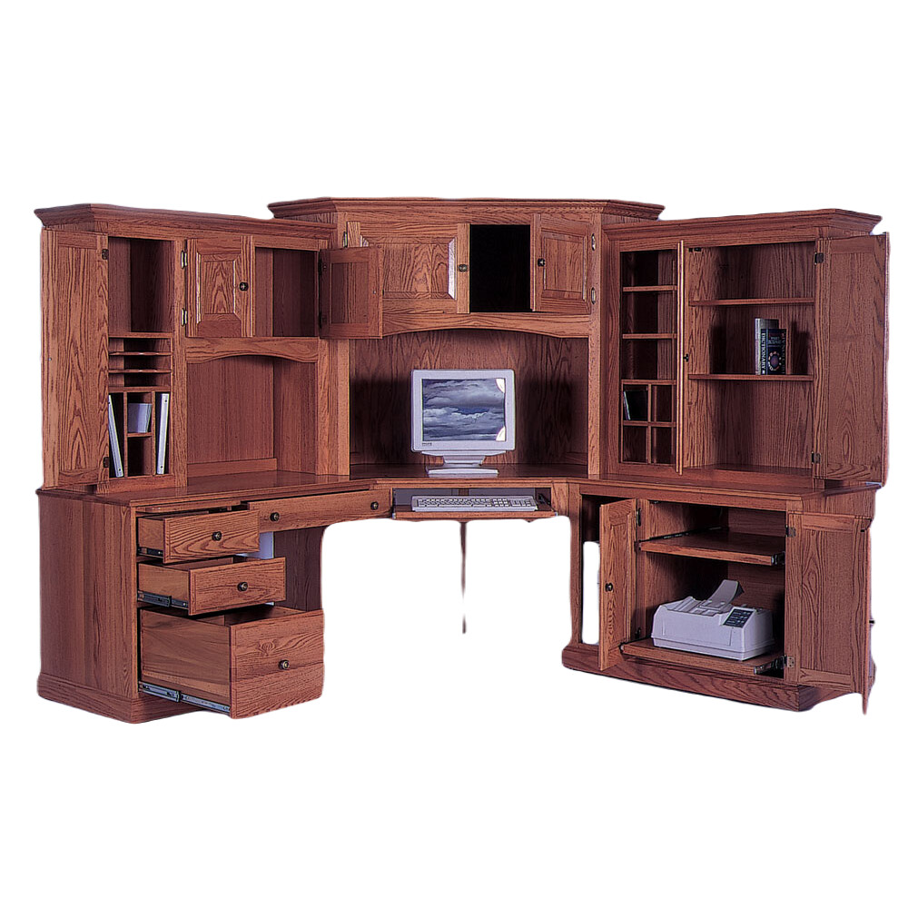 Traditional Style Deluxe Corner Computer Center Shown Open