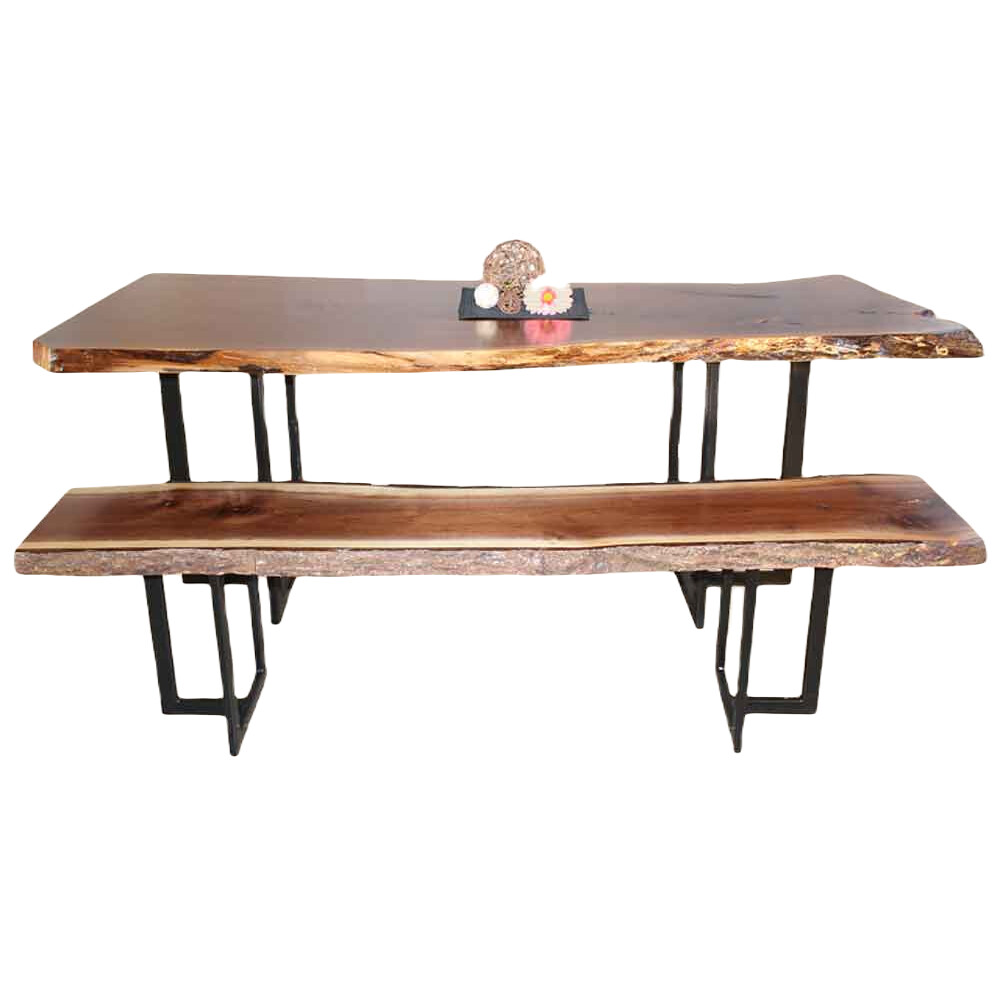 Live Edge Table & Bench with T-Leg Base